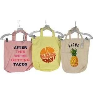 Graphic Canvas Tote Bags 15 x 13.5 Retro Beachcore Lot 3